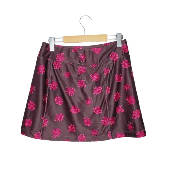 Nike Golf Skort Skirt Tennis Floral Dark Brown Pink S